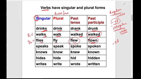 past tense singular and plural.
